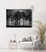Sanatsal Muhteşem Dolunay Kanvas Tablo, Dolunay Ağaçlar Yağlı Boya Egzotik Dolunay Görüntüsü