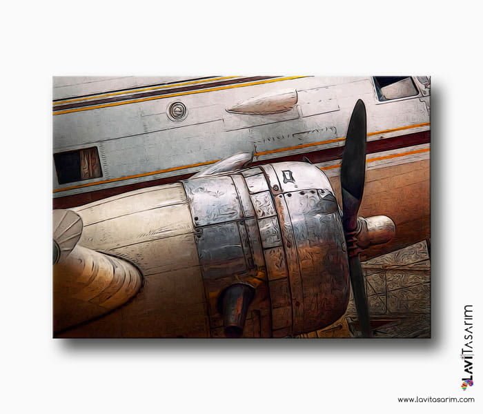 eski uçak motoru kanvas tablo