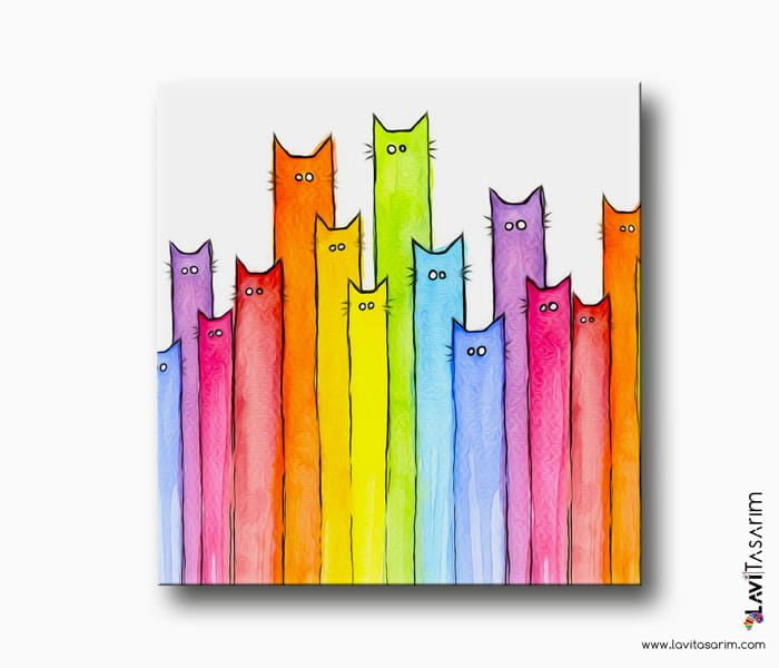 kedi gökkuşağı kanvas tablo