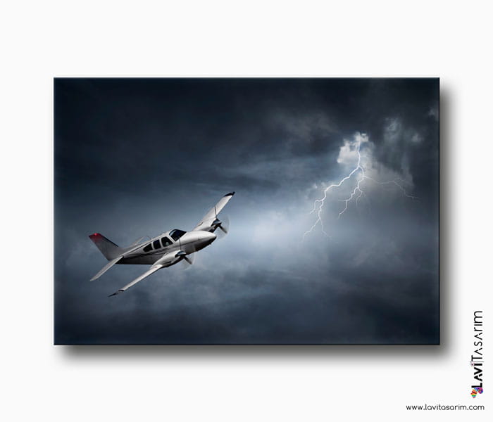 uçak ve yıldırım kanvas tablo