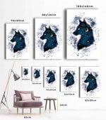 yıldız ve ay olan mavi bozkurt kanvas tablo , lavi tasarım , blue wolf ev dekorasyon ürünleri mağazası Lavi Tasarım da sizlerle