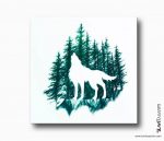 kurt ve orman kanvas tablo , lavi tasarım , wolf and forest