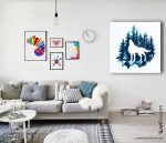 kurt ve orman kanvas tablo , lavi tasarim , wolf and forest print