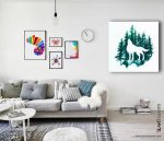 kurt ve orman kanvas tablo , lavi tasarim , wolf and forest print