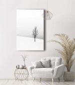 Kar ve Yaprakları Dökülmüş Ağaç Kanvas Tablo, kış mevsimi tabloları