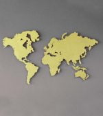 Beyaz zemin üzerinde altın, gold renklerde ülkeleri ve kıtaları gösteren Ofis Duvar Dekorasyon ürünü Ouro Metal Dünya Haritası